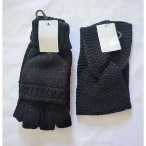 NWT West Loop Knit Headband + Fingerless Gloves Combo BLACK One Size Women's Set